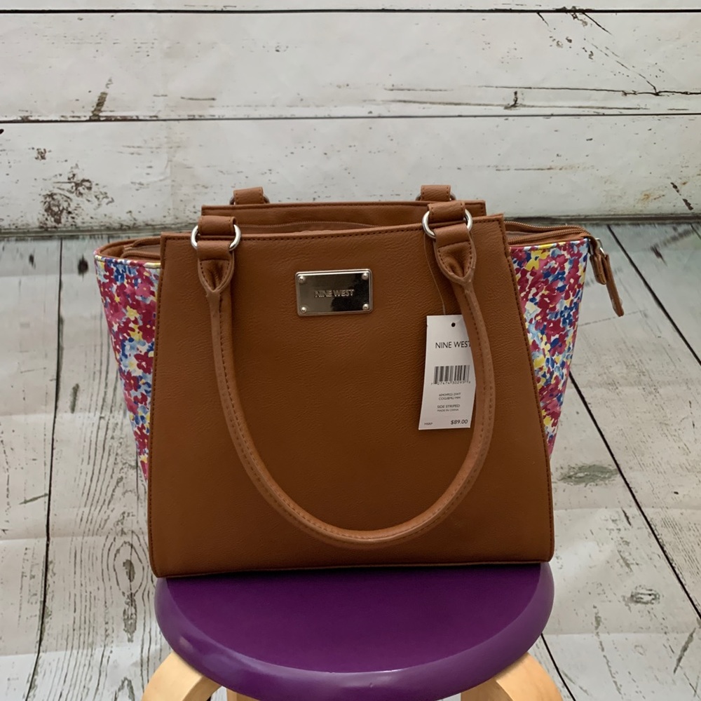 Nine West | Side Striped Faux Leather Satchel